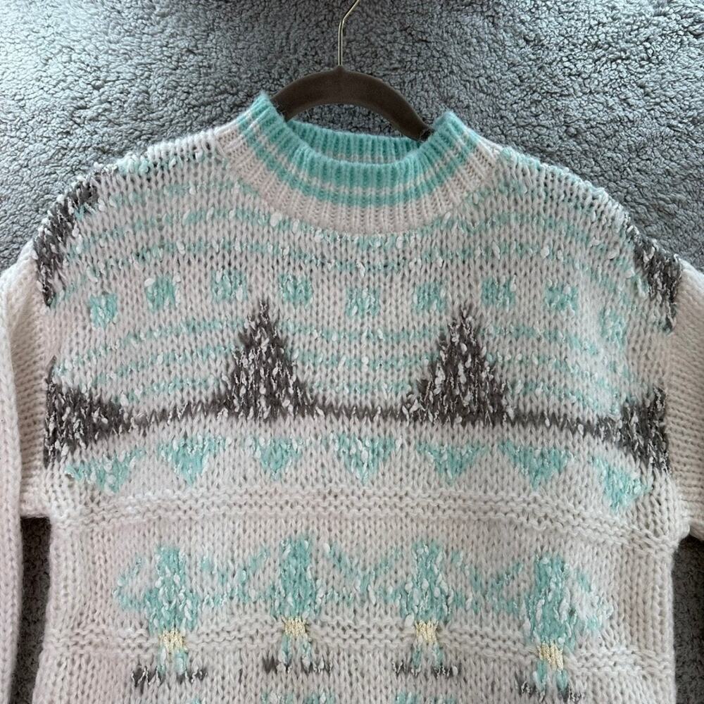 VTG Helium 80's Women's Large Knit Sweater Crew Neck White / Gray / Blue - Picture 4 of 11